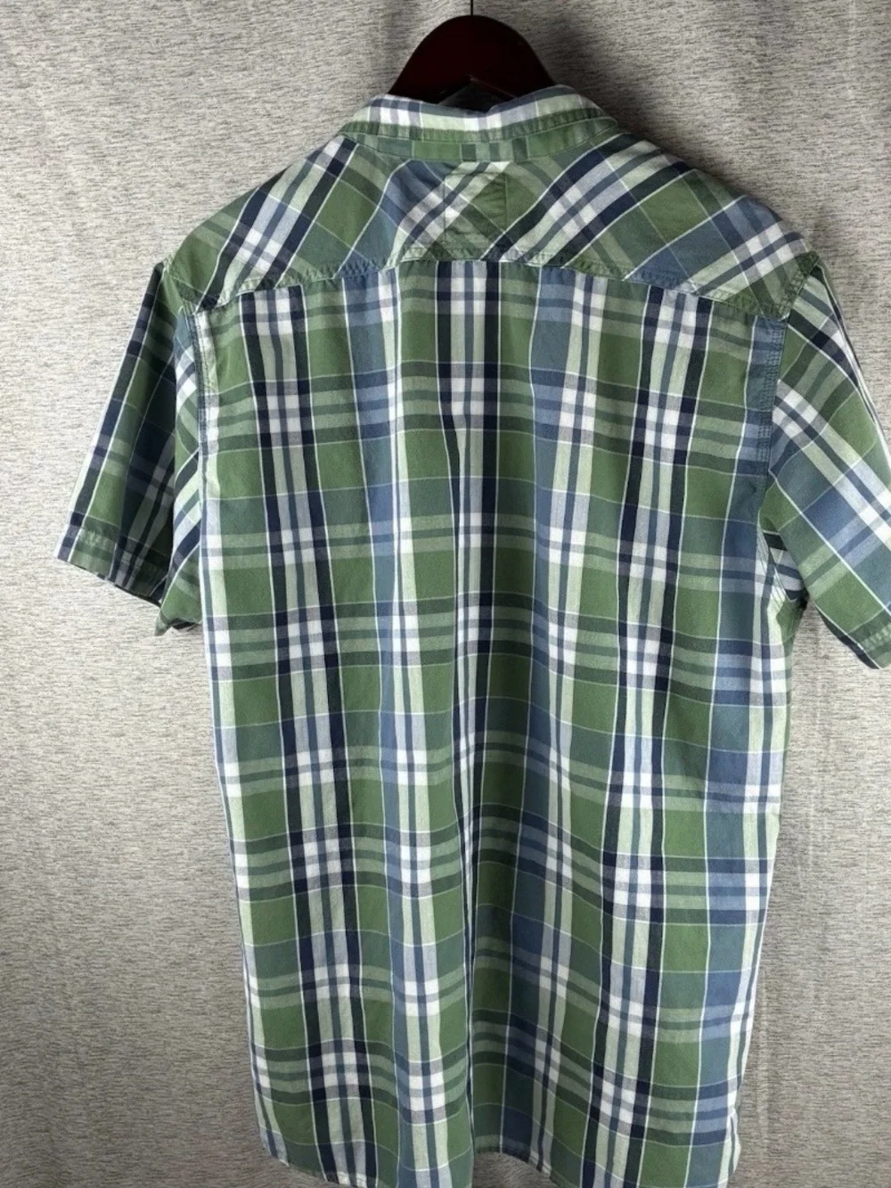 Levi's Mens Plaid Shirt XL Casual Short Sleeve Button Up Green Navy Blue White